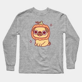 Cute Pug With Pumpkin Hat Funny Long Sleeve T-Shirt